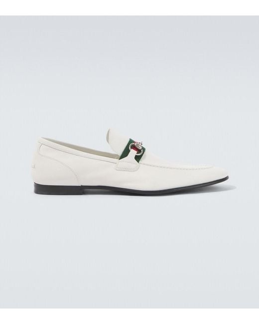 Gucci White Como Horsebit Leather Loafers for men