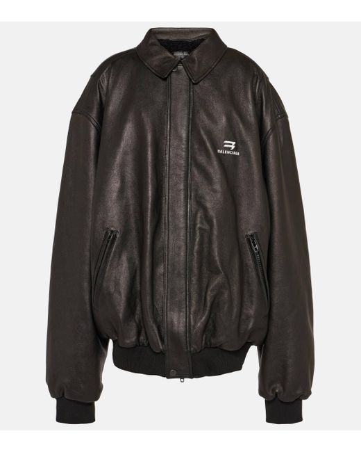 Balenciaga Black Oversized Leather Bomber Jacket