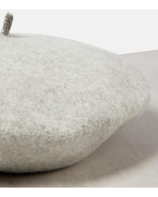Brunello Cucinelli White Baskenmütze Mit Perlen