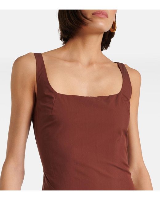 Jonathan Simkhai Brown Olivia Draped Cotton-Blend Poplin Midi Dress
