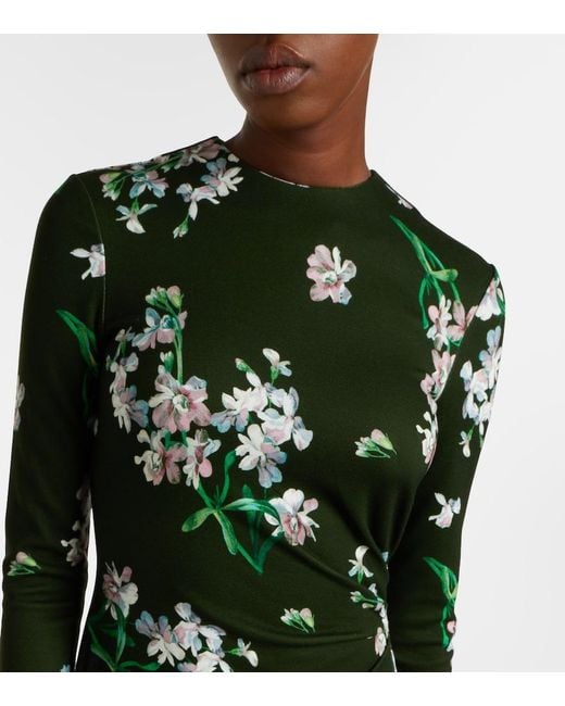 Erdem Green Draped Floral Midi Dress