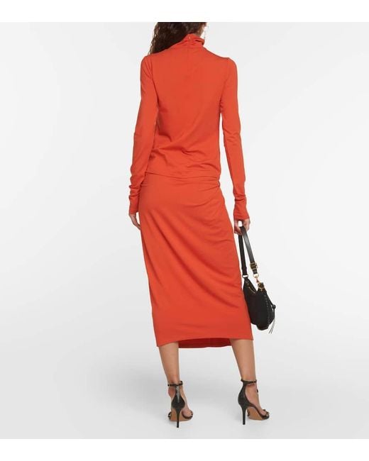 Isabel Marant Orange Lou Gathered Jersey Turtleneck Top