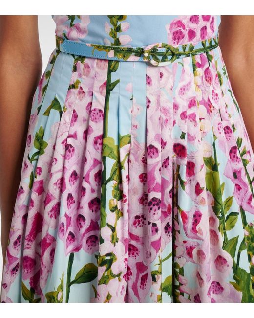 Oscar de la Renta White Floral Cotton-Blend Poplin Midi Dress