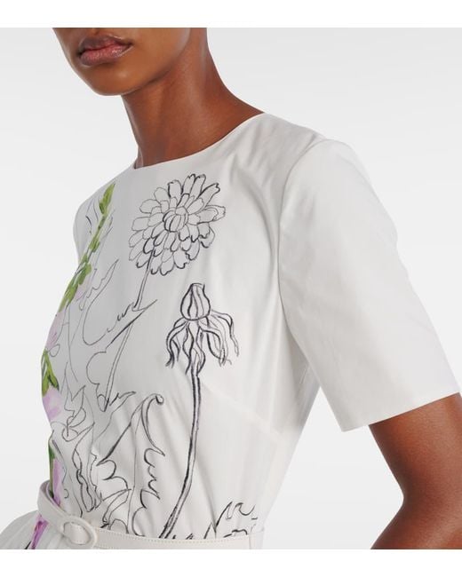 Oscar de la Renta White Foxglove Cotton-Blend Poplin Midi Dress