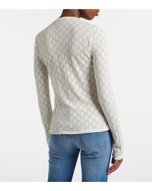 Gucci White Gg Cotton-Blend Devore T-Shirt