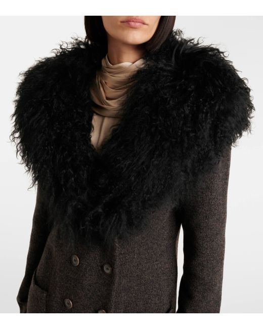 Magda Butrym Black Shearling-Trimmed Cashmere Coat