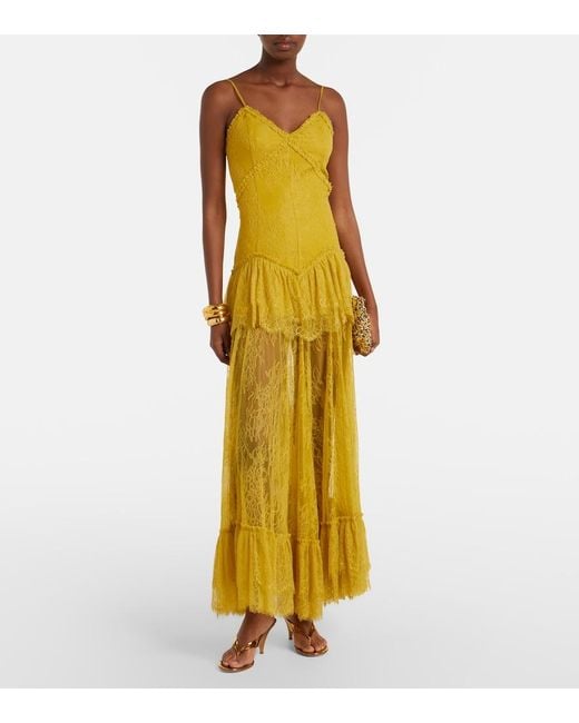 De La Vali Yellow Maxikleid Kala Aus Spitze