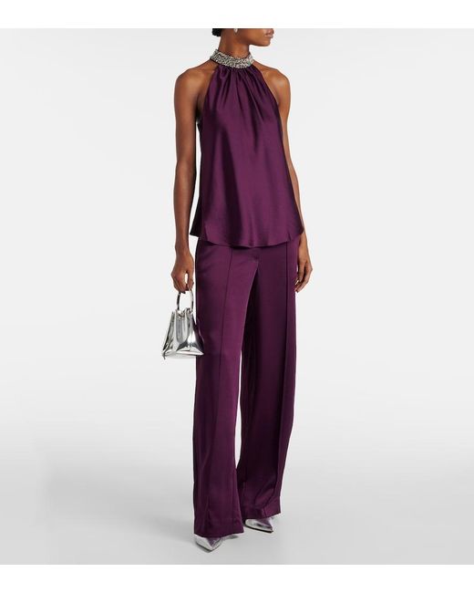 Jonathan Simkhai Purple Kira Satin Wide-Leg Pants