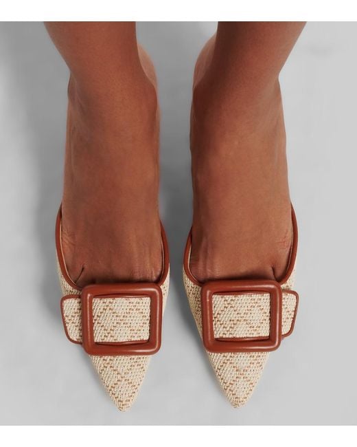 Manolo Blahnik Natural Maysale Leather-Trimmed Mules