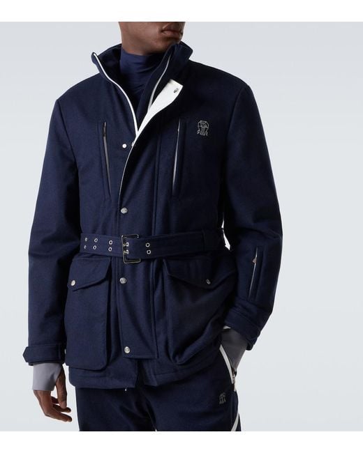 Brunello Cucinelli Blue Wool Ski Jacket for men