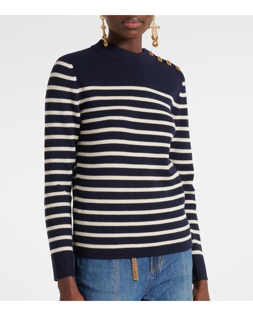 Chloé Blue Striped Wool And Cashmere Sweater