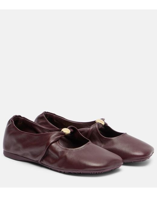 Loewe Brown Pebble Soft Leather Mary Jane Flats
