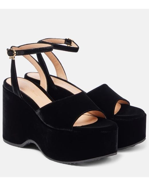 Sandales Compensees En Velours Gianvito Rossi en coloris Black