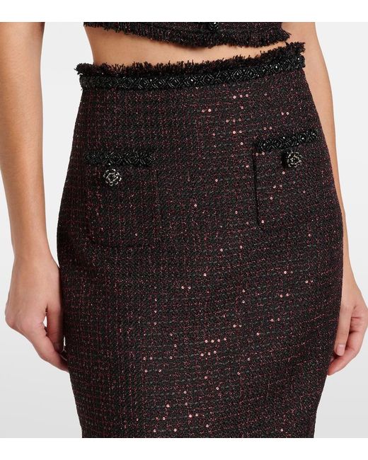 Jupe Longue En Tweed Self-Portrait en coloris Black