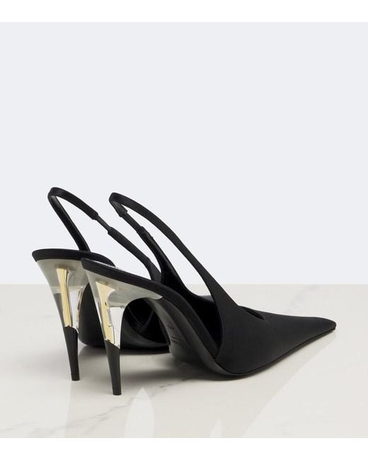 Saint Laurent Black Goya Satin Slingback Pumps