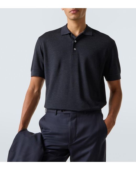 Zegna Blue Cotton And Silk Polo Shirt for men