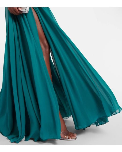 Elie Saab Green Caped Silk-blend Gown