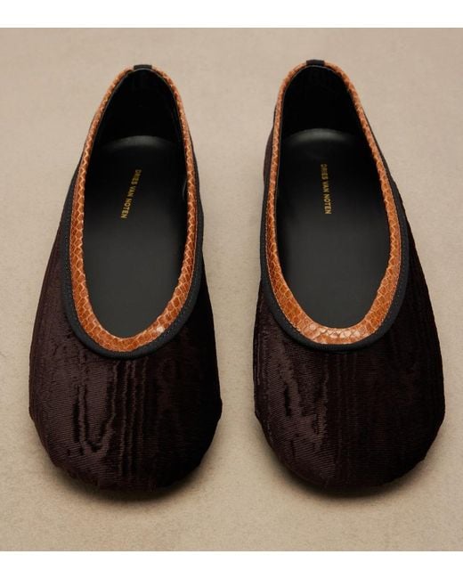 Dries Van Noten Black Leather-Trimmed Velvet Ballet Flats