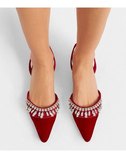 Manolo Blahnik Red Bequila 30 Embellished Velvet Slingback Pumps
