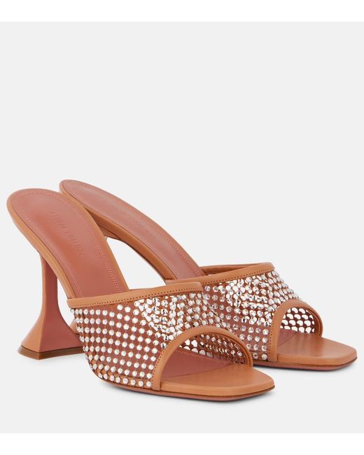 AMINA MUADDI Brown Lupita 95 Embellished Mules