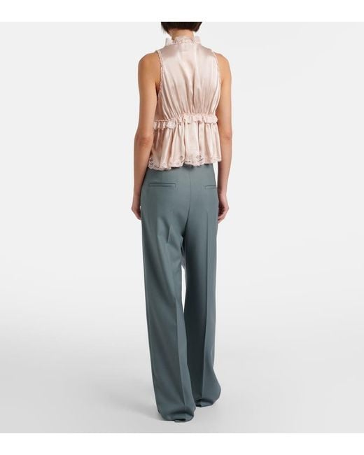 Chloé Blue Pleated Virgin Wool Straight Pants