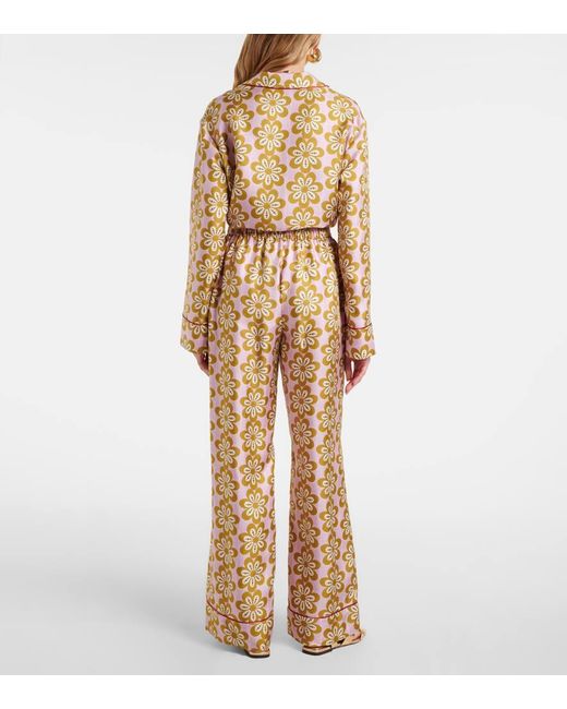 LaDoubleJ Natural Floral Silk Twill Pijama Pants