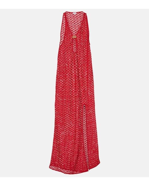 Vestido largo de malla con aberturas Ganni de color Red