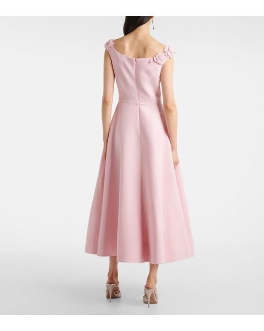 Valentino Pink Crepe Couture Floral-Applique Midi Dress