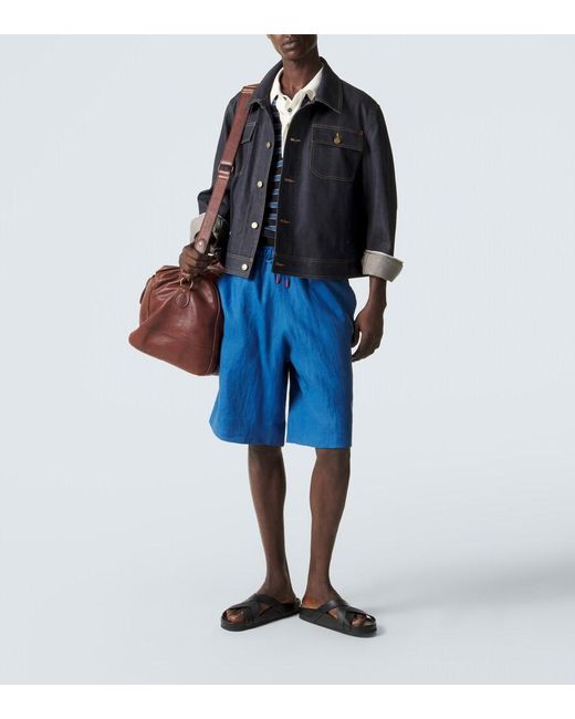 Kiton Blue Linen Shorts for men