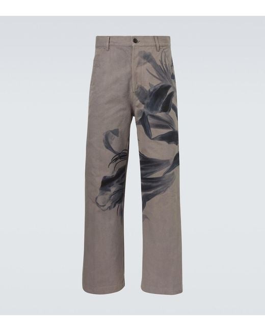 Dries Van Noten Gray Printed Cotton Chinos for men