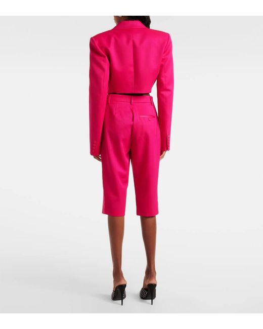 Area Pink Floral-Applique Wool Capri Pants