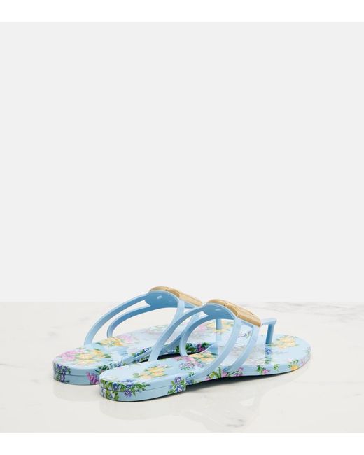 Dolce & Gabbana Blue Floral Thong Sandals