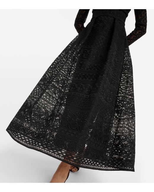 Elie Saab Black Cotton-blend Lace Maxi Dress
