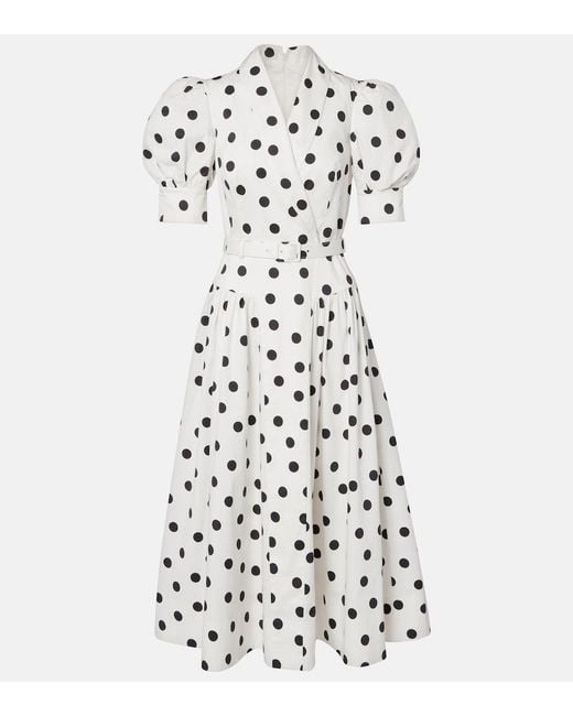 Rebecca Vallance White Maisie Polka-Dot Cotton-Blend Midi Dress