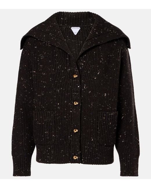 Bottega Veneta Black Ribbed-Knit Wool-Blend Cardigan