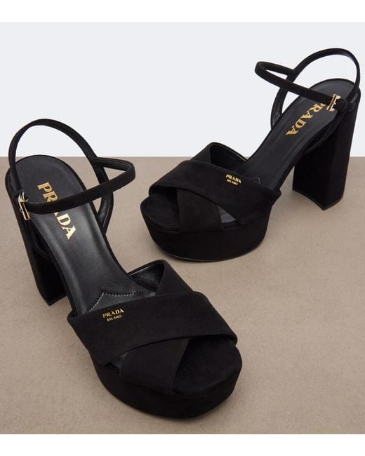 Prada Black Suede Platform Sandals