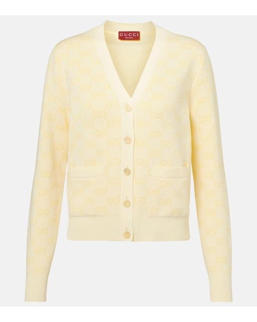 Cardigan De Algodon Con Gg En Jacquard Gucci de color Natural