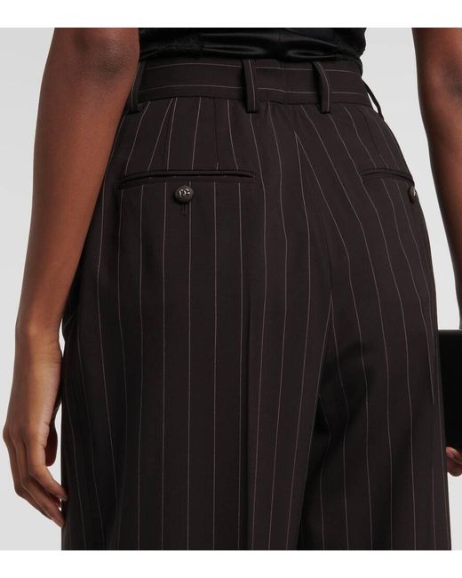 Pantaloni A Gamba Larga Gessati di Dolce & Gabbana in Black