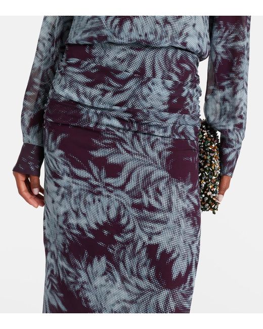 Dries Van Noten Blue Printed Chiffon Midi Skirt