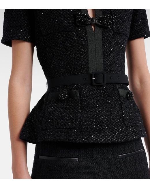 Self-Portrait Black Sequined Knitted Top