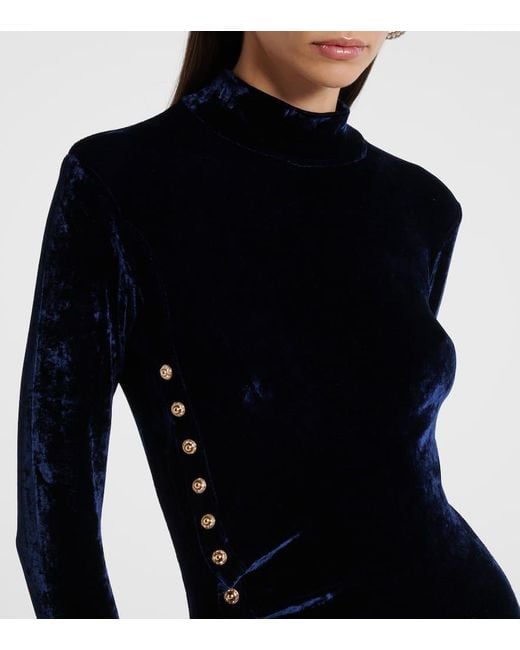 Rabanne Blue Draped Velvet Midi Dress