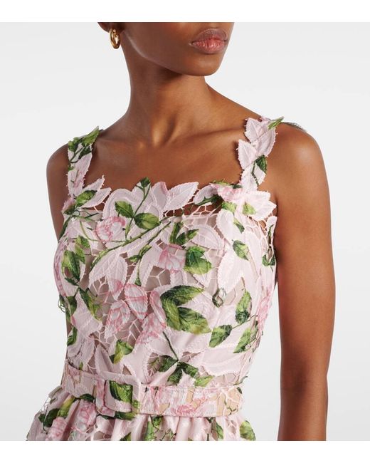 Oscar de la Renta White Floral Guipure Cocktail Dress