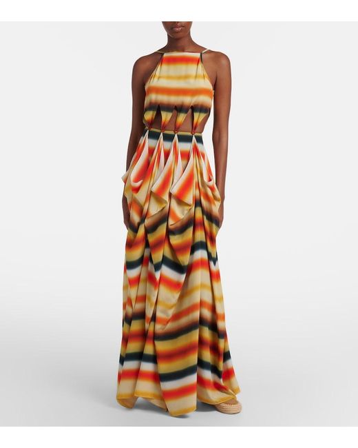 Loewe Metallic Paula's Ibiza Striped Silk Maxi Dress