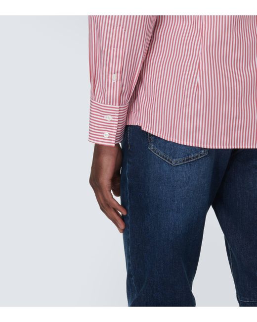 Brunello Cucinelli Pink Striped Cotton Shirt for men