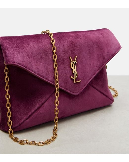 Saint Laurent Purple Cassandre Small Suede Crossbody Bag