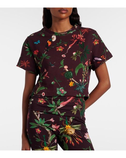 LaDoubleJ Red La Scala Feather-Trimmed Printed Cotton T-Shirt