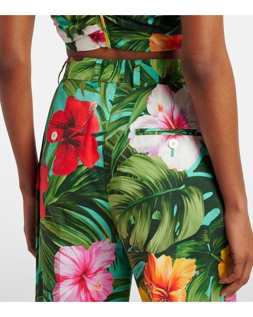 Dolce & Gabbana Green Floral Cotton Wide-Leg Pants