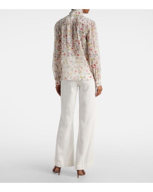 Giambattista Valli White Floral Silk Blouse