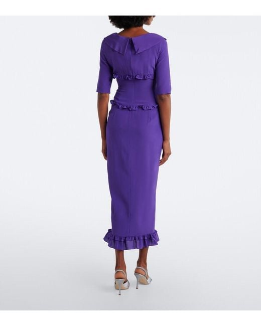 Alessandra Rich Purple Ruffled Silk Crepe De Chine Midi Dress
