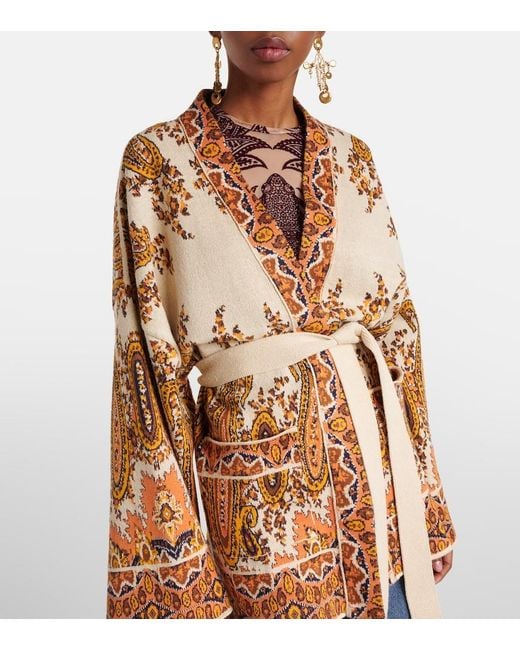Etro Brown Jacquard Cotton-Blend Wrap Cardigan
